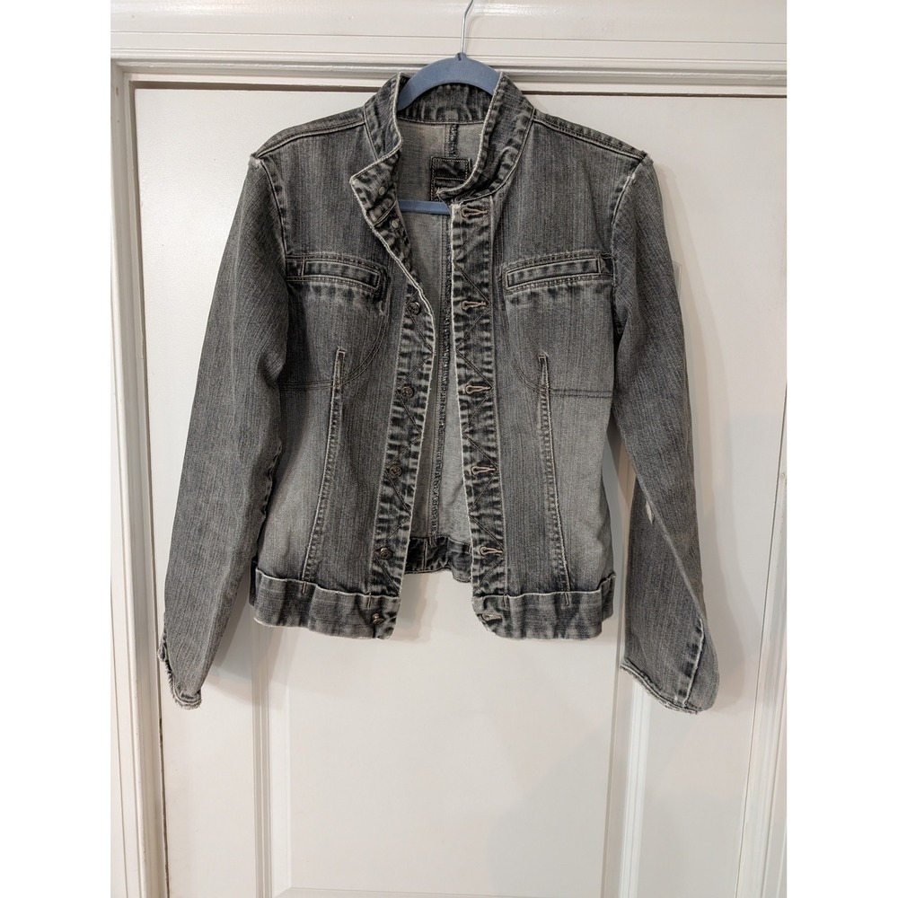 VINTAGE Marithe Francois Girbaud Gray Denim Jacket Distressed Womens‎ small*
